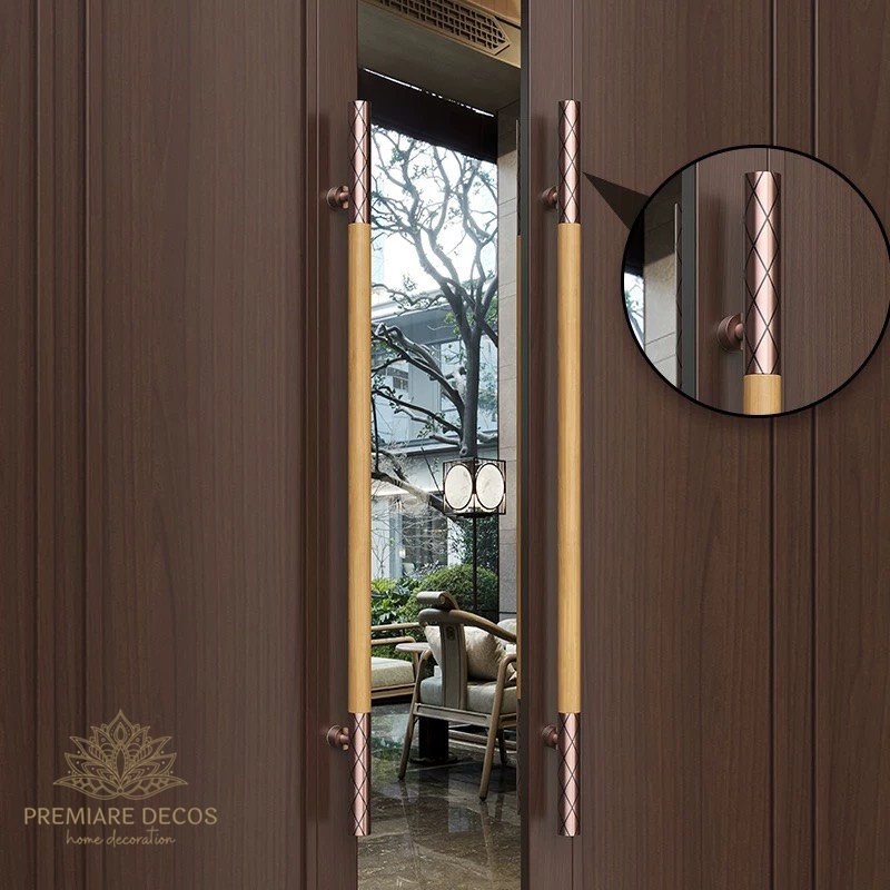 มือจับประตูไม้แท้ผสมสแตนเลส รุ่น Diamante Series (Luxury Wood & Diamond Knurled Handle) - Premiare Decos - Image 2